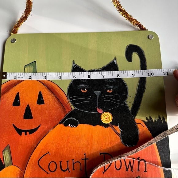 Handpainted Halloween Count Down Wooden Hanging Sign with Pumpkins and Cat - Picture 9 of 10